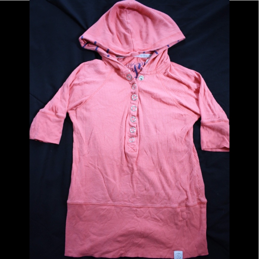 • L.E.I • Coral Pink Button up Hooded Tee